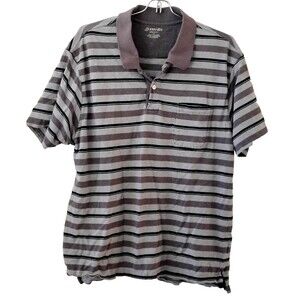 St johns Bay Men's Size Large Polo Shirt Gray Striped Short Sleeve